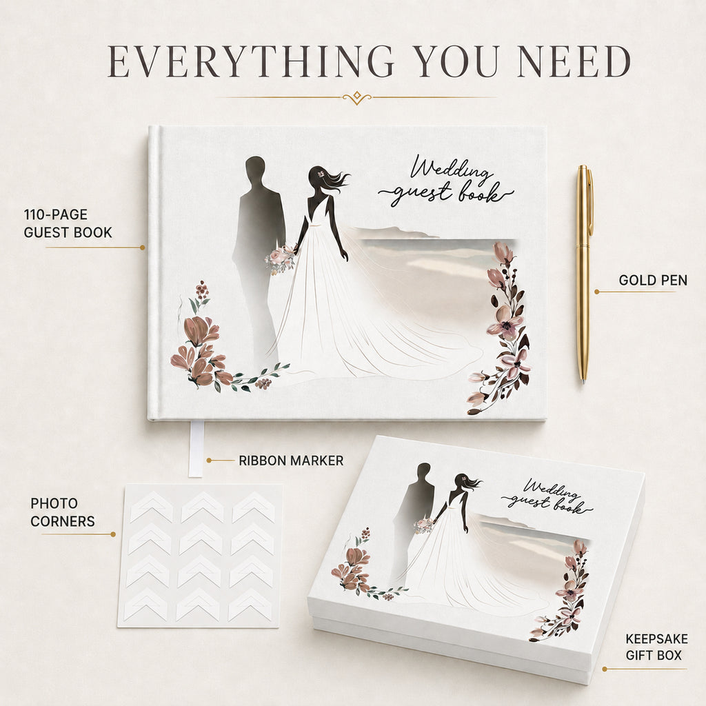 Libro de Invitados de Boda 8×10 – Diseño de Novios y Set Completo