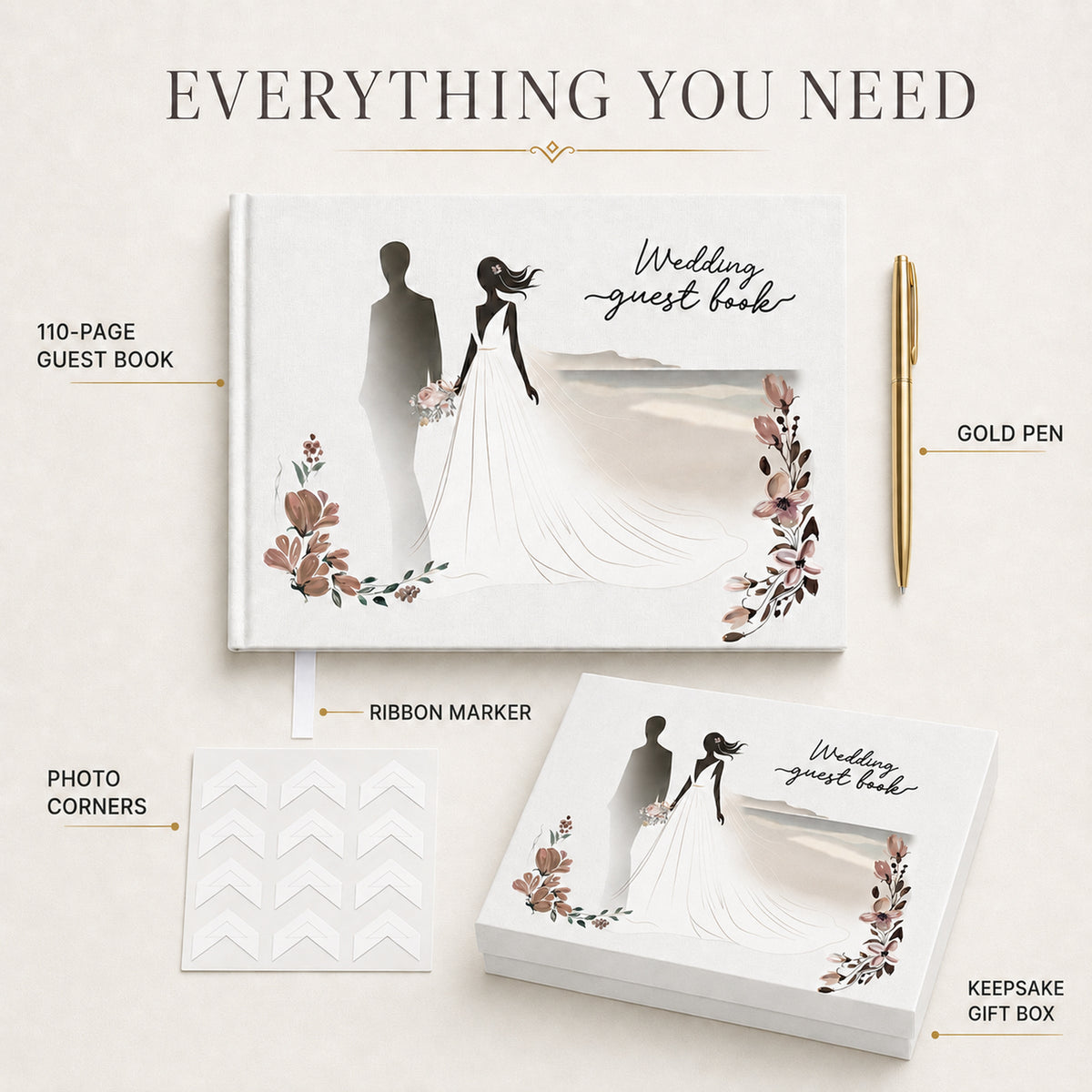 Libro de Invitados de Boda 8×10 – Diseño de Novios y Set Completo